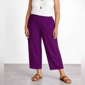 Eileen Fisher Purple Wide Leg Pull On Pants Viscose Linen Blend Ankle 1X